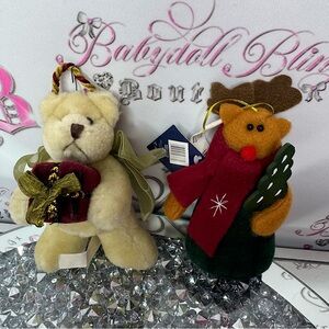 2 Christmas ornaments plush animal bears teddy cute winter outfits new with tags